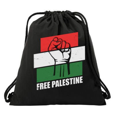 Free Palestine Flag Colors Blocks Protest Fist  Drawstring Bag