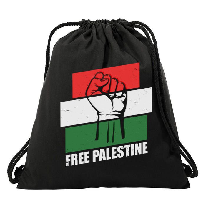 Free Palestine Flag Colors Blocks Protest Fist  Drawstring Bag