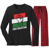 Free Palestine Flag Colors Blocks Protest Fist  Women's Long Sleeve Flannel Pajama Set 