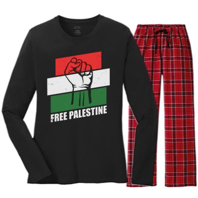 Free Palestine Flag Colors Blocks Protest Fist  Women's Long Sleeve Flannel Pajama Set 