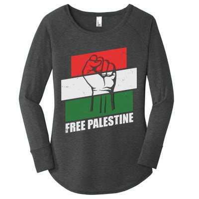 Free Palestine Flag Colors Blocks Protest Fist  Women's Perfect Tri Tunic Long Sleeve Shirt