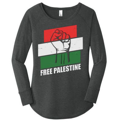 Free Palestine Flag Colors Blocks Protest Fist  Women's Perfect Tri Tunic Long Sleeve Shirt