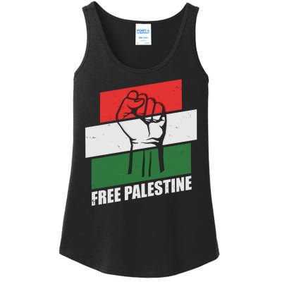 Free Palestine Flag Colors Blocks Protest Fist  Ladies Essential Tank