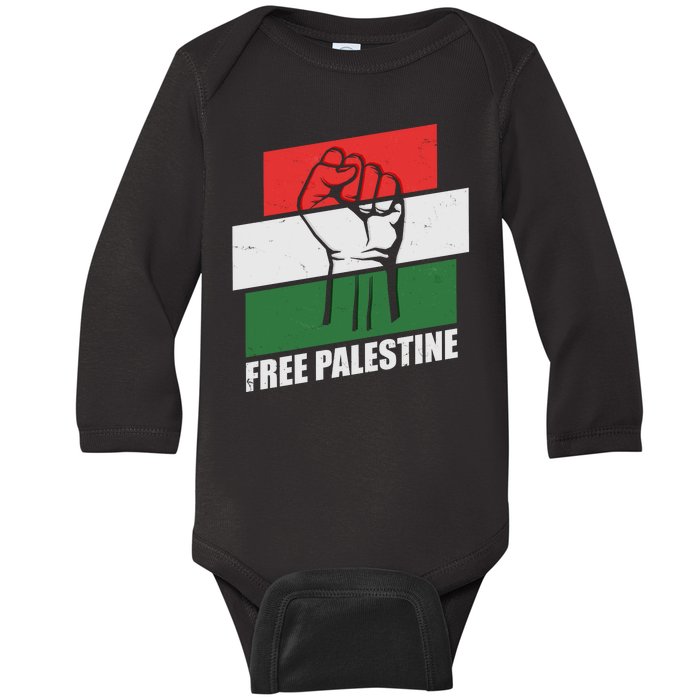 Free Palestine Flag Colors Blocks Protest Fist  Baby Long Sleeve Bodysuit