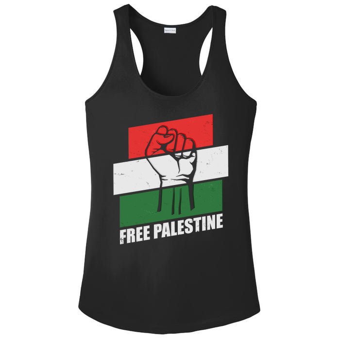 Free Palestine Flag Colors Blocks Protest Fist  Ladies PosiCharge Competitor Racerback Tank