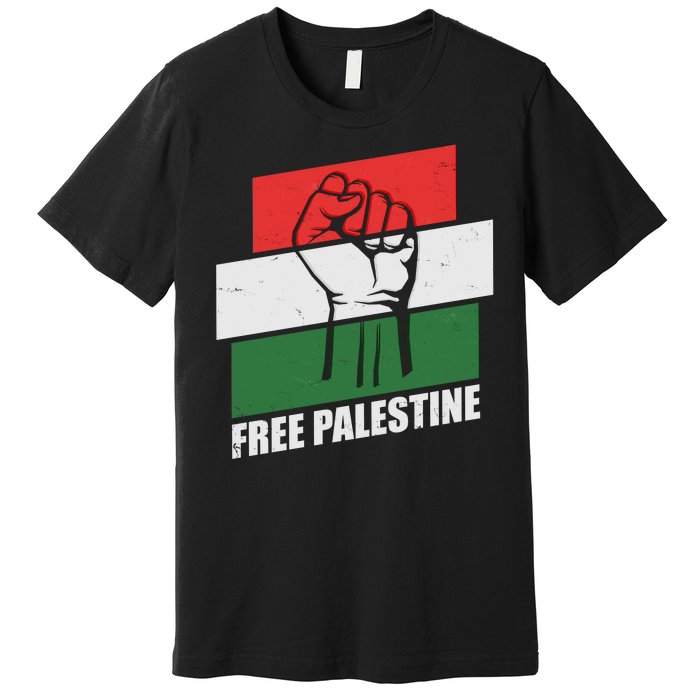 Free Palestine Flag Colors Blocks Protest Fist  Premium T-Shirt