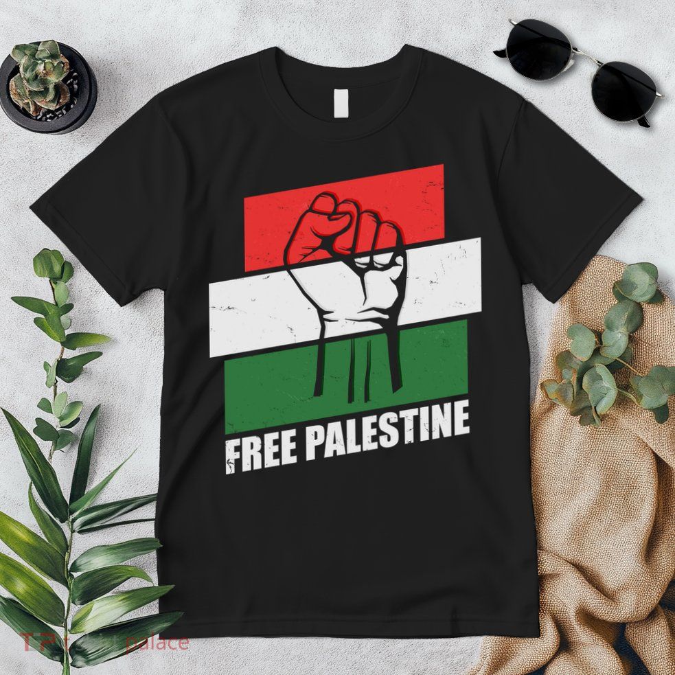 Free Palestine Flag Colors Blocks Protest Fist  Premium T-Shirt
