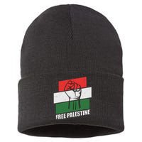 Free Palestine Flag Colors Blocks Protest Fist  Sustainable Knit Beanie