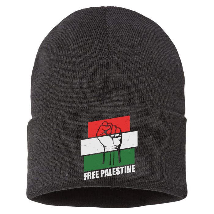 Free Palestine Flag Colors Blocks Protest Fist  Sustainable Knit Beanie