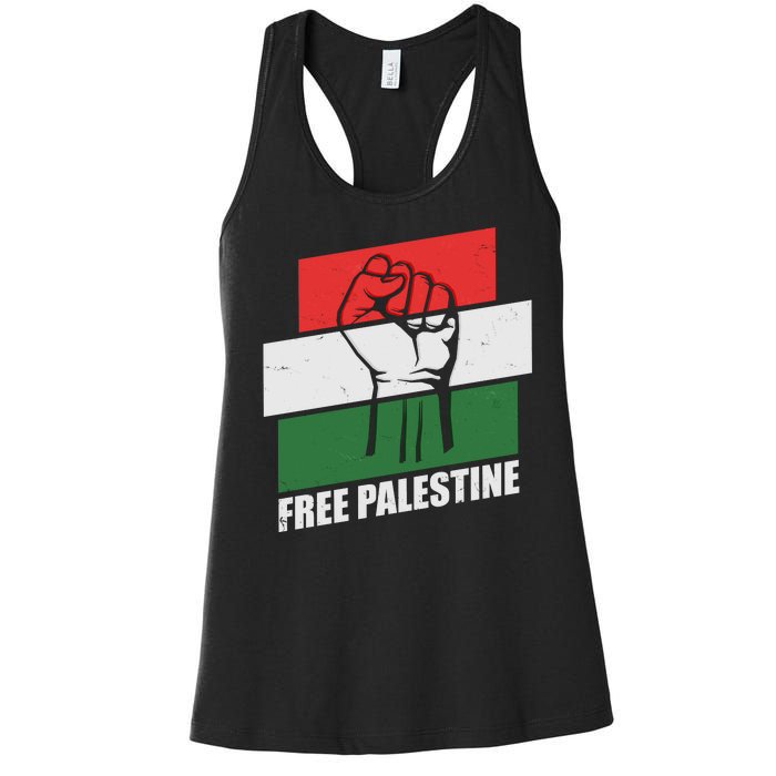 Free Palestine Flag Colors Blocks Protest Fist  Women's Racerback Tank