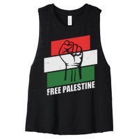 Free Palestine Flag Colors Blocks Protest Fist  Women's Racerback Cropped Tank