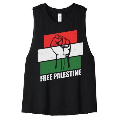 Free Palestine Flag Colors Blocks Protest Fist  Women's Racerback Cropped Tank