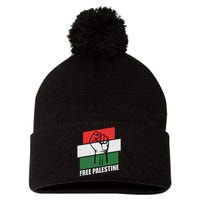 Free Palestine Flag Colors Blocks Protest Fist  Pom Pom 12in Knit Beanie