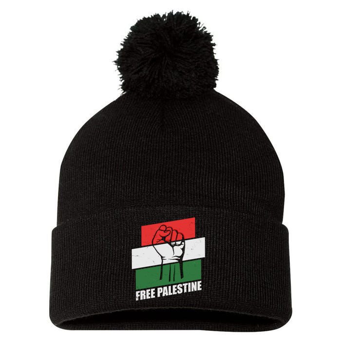 Free Palestine Flag Colors Blocks Protest Fist  Pom Pom 12in Knit Beanie