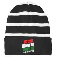 Free Palestine Flag Colors Blocks Protest Fist  Striped Beanie with Solid Band