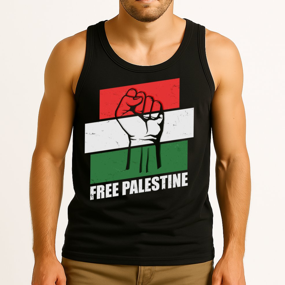 Free Palestine Flag Colors Blocks Protest Fist  Tank Top