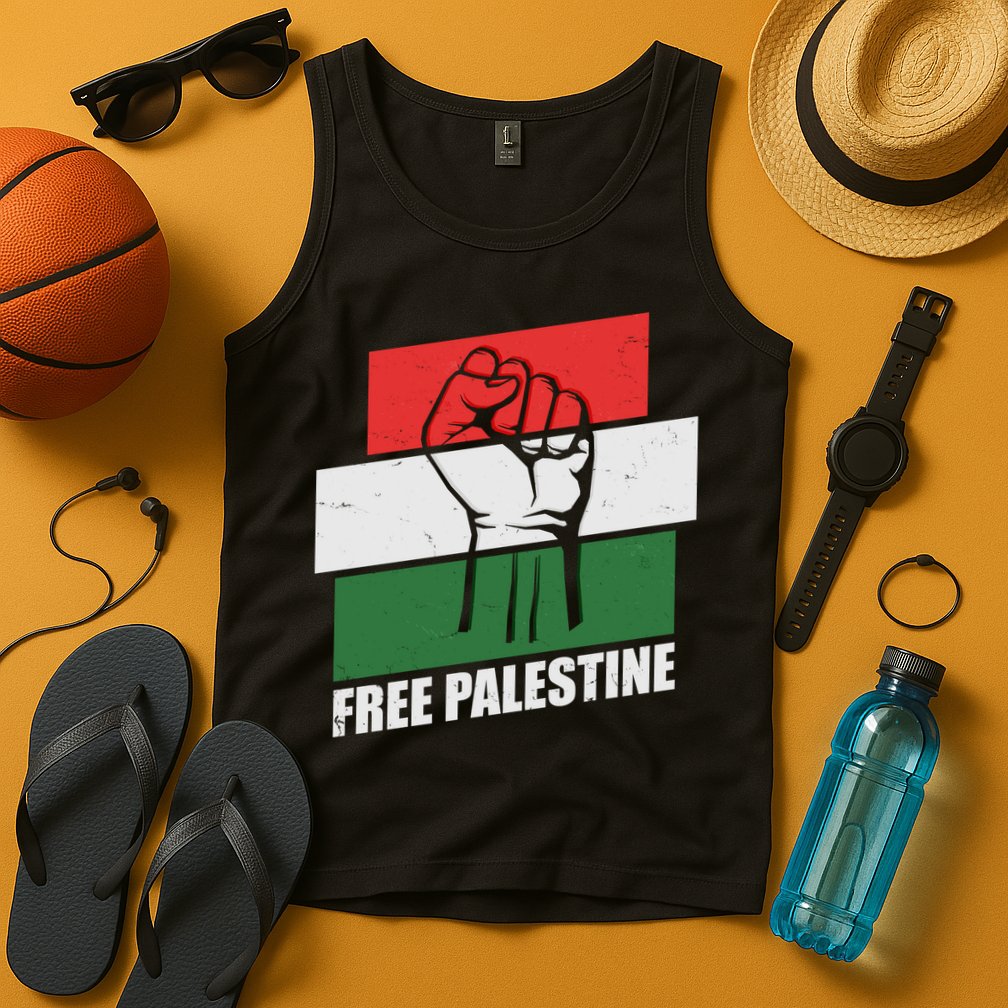 Free Palestine Flag Colors Blocks Protest Fist  Tank Top