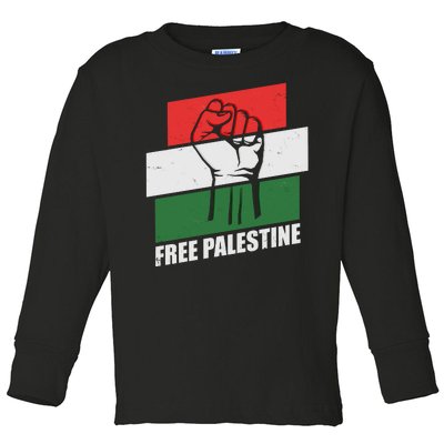 Free Palestine Flag Colors Blocks Protest Fist  Toddler Long Sleeve Shirt