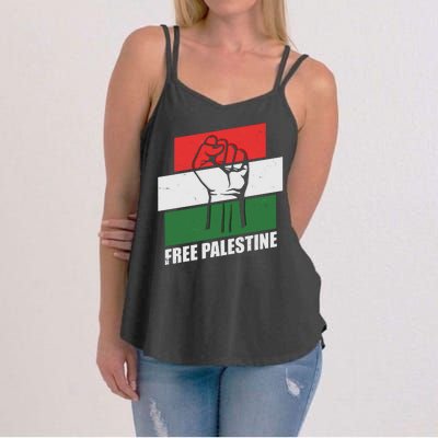 Free Palestine Flag Colors Blocks Protest Fist  Women's Strappy Tank