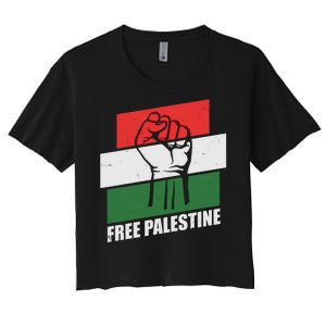 Free Palestine Flag Colors Blocks Protest Fist  Women's Crop Top Tee