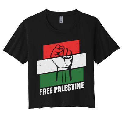 Free Palestine Flag Colors Blocks Protest Fist  Crop Top