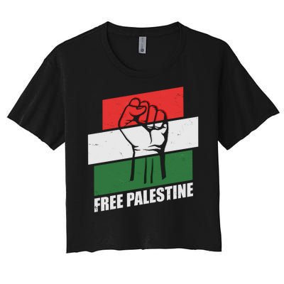 Free Palestine Flag Colors Blocks Protest Fist  Women's Crop Top Tee