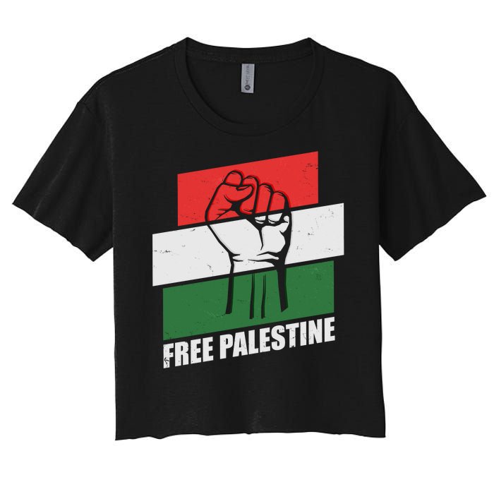 Free Palestine Flag Colors Blocks Protest Fist  Women's Crop Top Tee