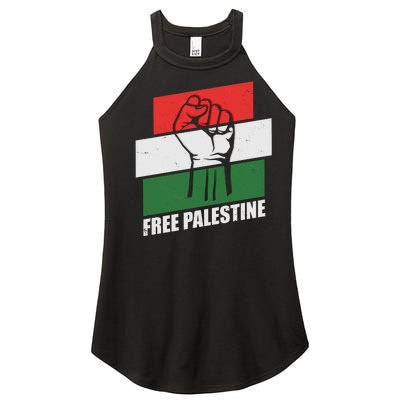 Free Palestine Flag Colors Blocks Protest Fist  Women's Perfect Tri Rocker Tank