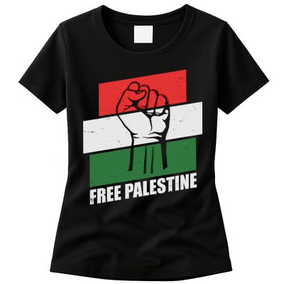 Free Palestine Flag Colors Blocks Protest Fist  Womens T-Shirt