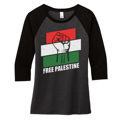 Free Palestine Flag Colors Blocks Protest Fist  Women's Tri-Blend 3/4-Sleeve Raglan Shirt