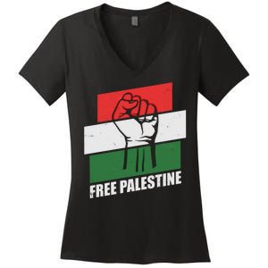 Free Palestine Flag Colors Blocks Protest Fist  Women's V-Neck T-Shirt