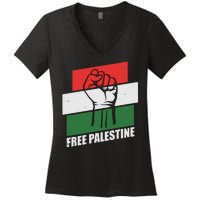 Free Palestine Flag Colors Blocks Protest Fist  Women's V-Neck T-Shirt