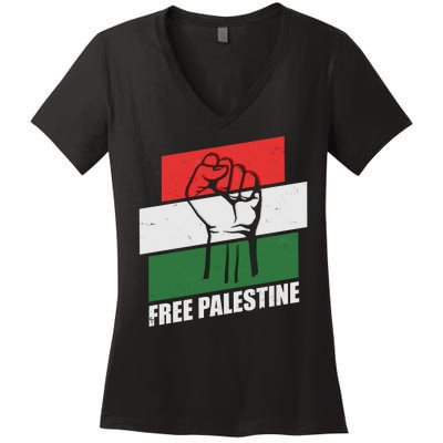 Free Palestine Flag Colors Blocks Protest Fist  Women's V-Neck T-Shirt