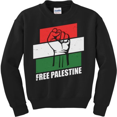 Free Palestine Flag Colors Blocks Protest Fist  Kids Sweatshirt