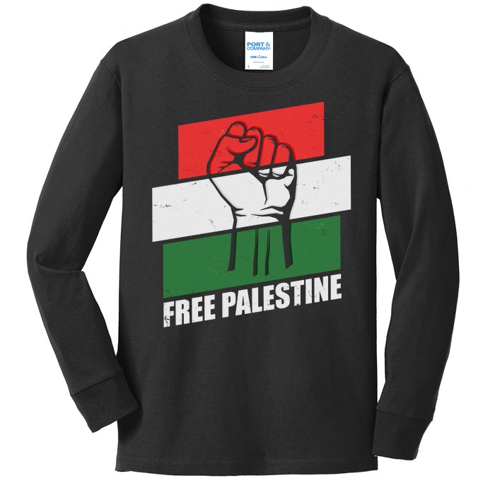 Free Palestine Flag Colors Blocks Protest Fist  Kids Long Sleeve Shirt