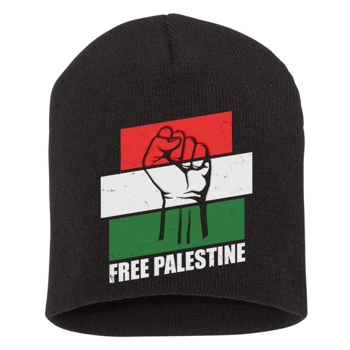 Free Palestine Flag Colors Blocks Protest Fist  Short Acrylic Beanie