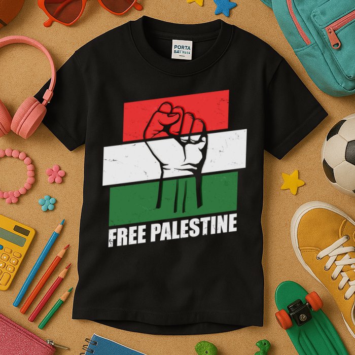 Free Palestine Flag Colors Blocks Protest Fist  Kids T-Shirt