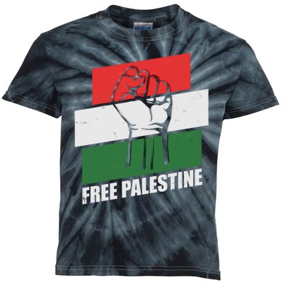 Free Palestine Flag Colors Blocks Protest Fist  Kids Tie-Dye T-Shirt