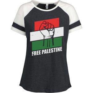 Free Palestine Flag Colors Blocks Protest Fist  Enza Ladies Jersey Colorblock Tee