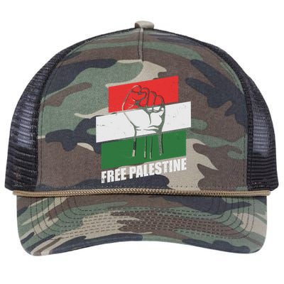 Free Palestine Flag Colors Blocks Protest Fist  Retro Rope Trucker Hat Cap