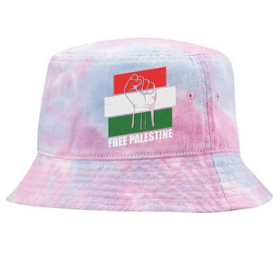 Free Palestine Flag Colors Blocks Protest Fist  Tie-Dyed Bucket Hat