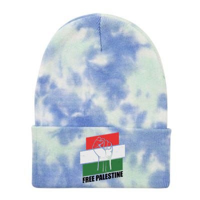 Free Palestine Flag Colors Blocks Protest Fist  Tie Dye 12in Knit Beanie