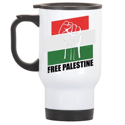 Free Palestine Flag Colors Blocks Protest Fist  Stainless Steel Travel Mug