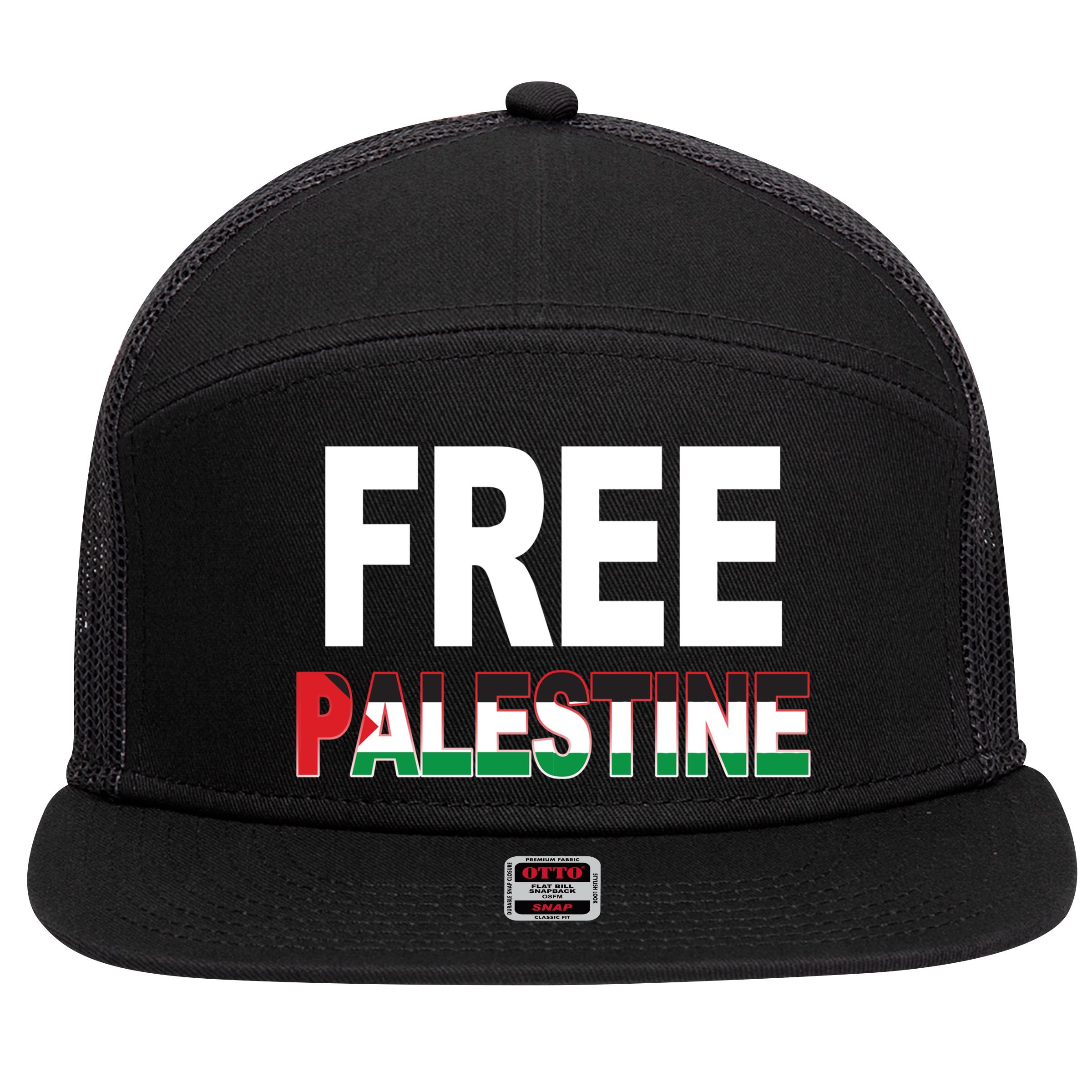 Free Palestine Flag Palestine 7 Panel Mesh Trucker Snapback Hat