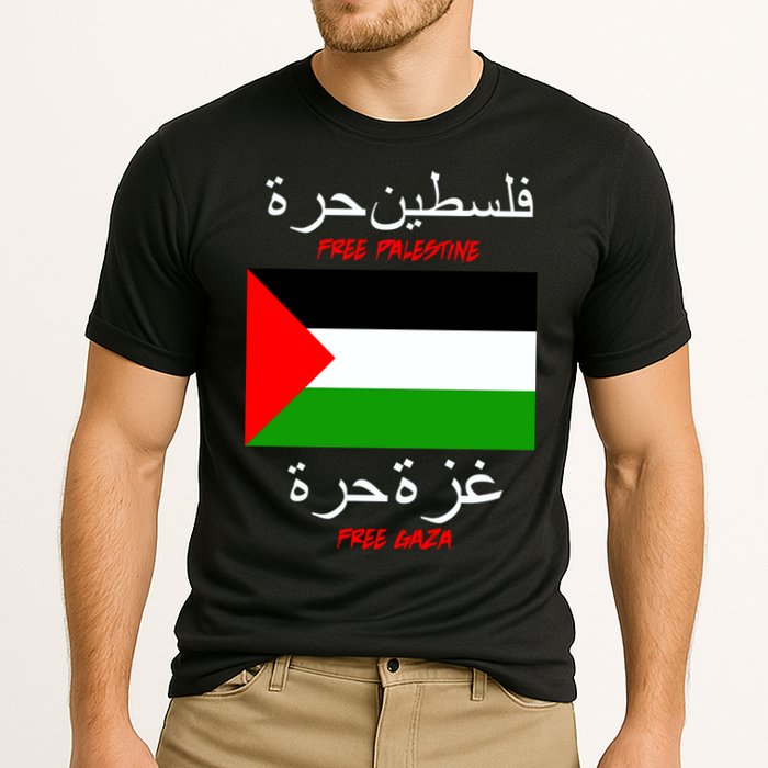 Free Palestine Gaza Arabic Writing Flag Cooling Performance Crew T-Shirt