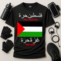 Free Palestine Gaza Arabic Writing Flag Cooling Performance Crew T-Shirt