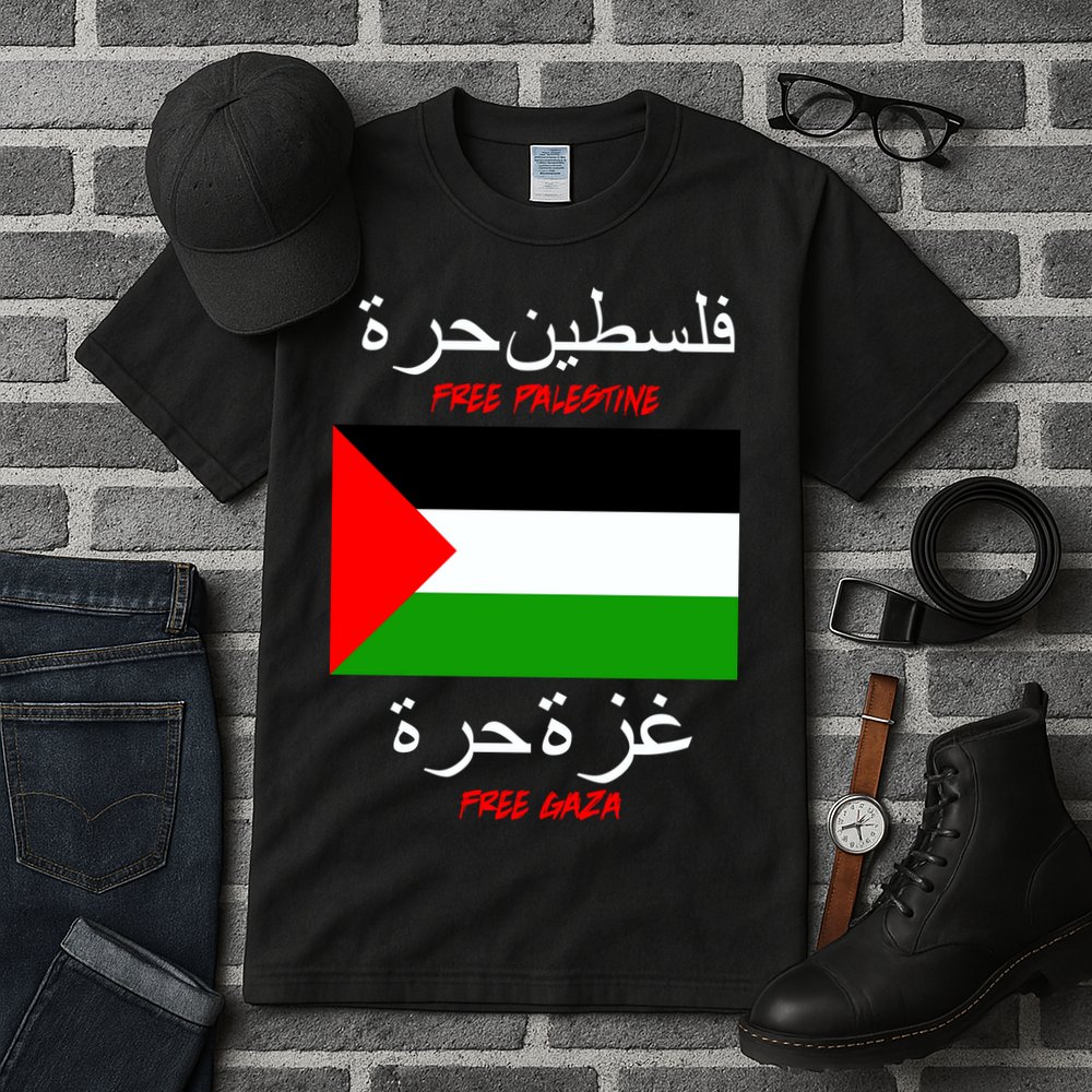 Free Palestine Gaza Arabic Writing Flag Tall T-Shirt