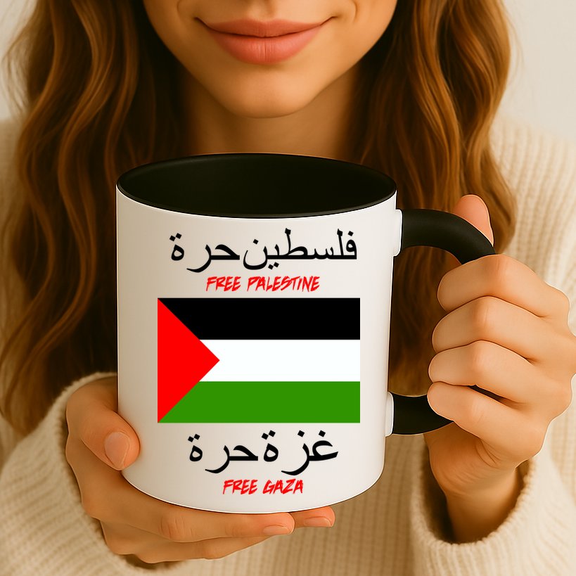 Free Palestine Gaza Arabic Writing Flag Mug
