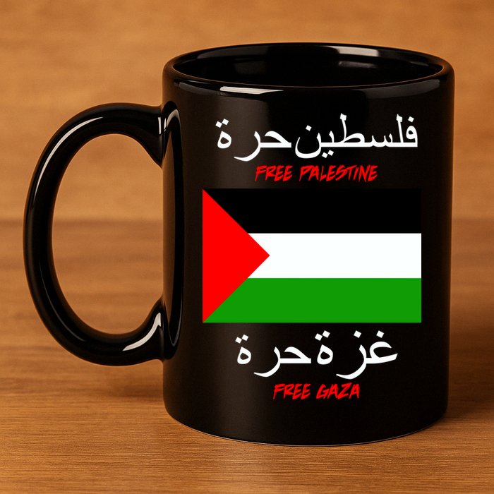Free Palestine Gaza Arabic Writing Flag 11oz C Handle Ceramic Mug