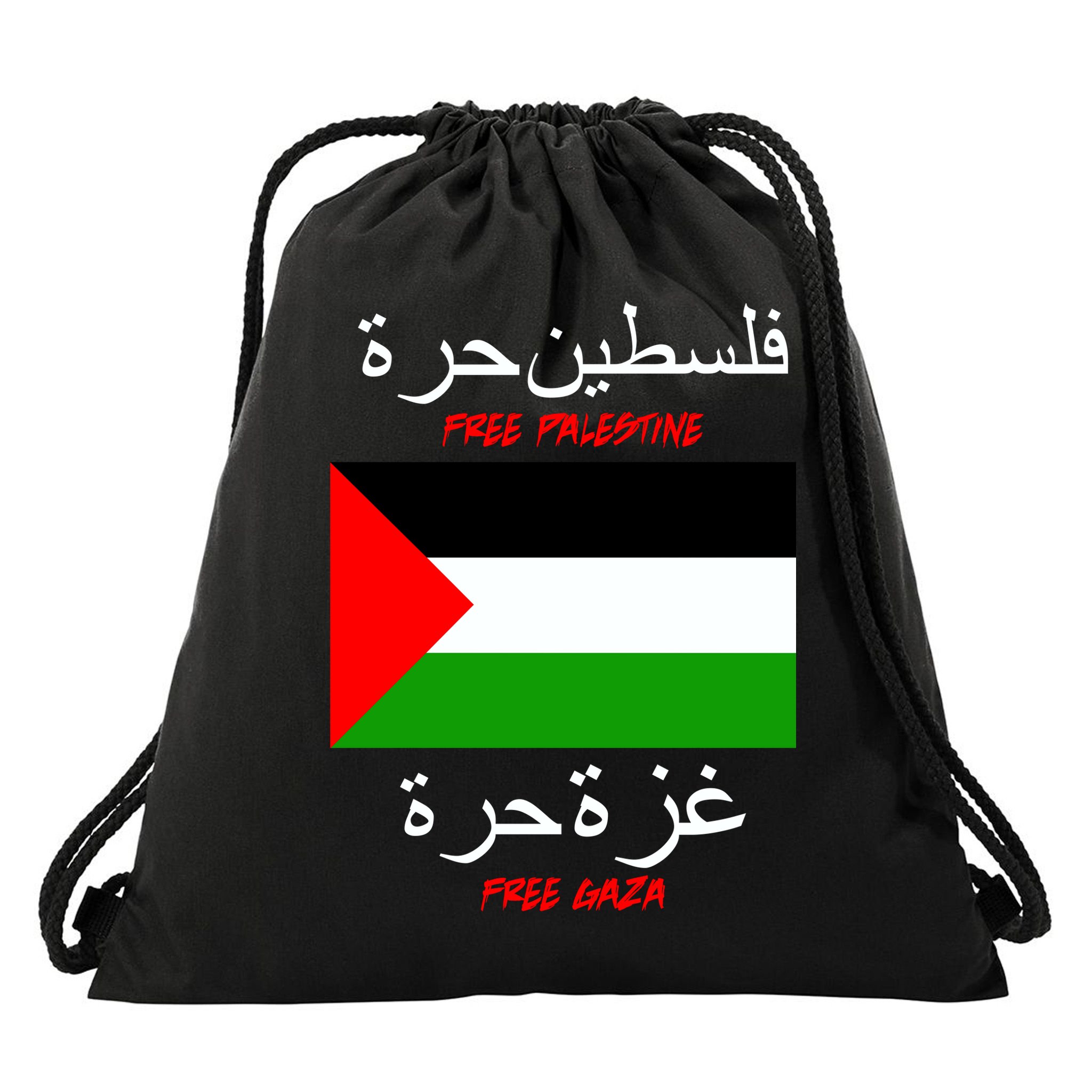 Free Palestine Gaza Arabic Writing Flag Drawstring Bag